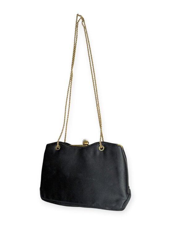 Ande Handbags - Ande Classic Black Shoulder Evening Bag with Adjustable Gold Tone Chain Strap